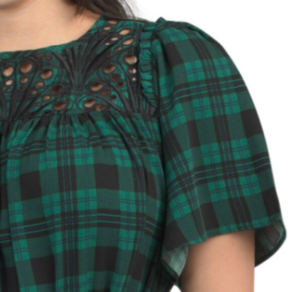 DRAPER JAMES Plaid Flutter Sleeve Mini Shift Dress - Picture 3 of 3